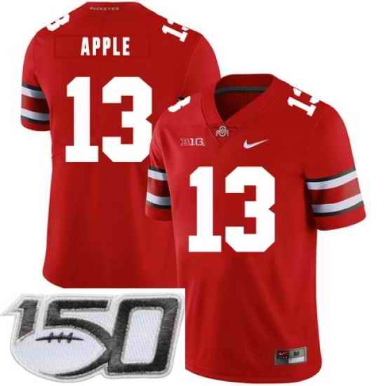 Ohio State Buckeyes 13 Eli Apple Red Nike College Football Stitched 150th Anniversary Patch Jersey